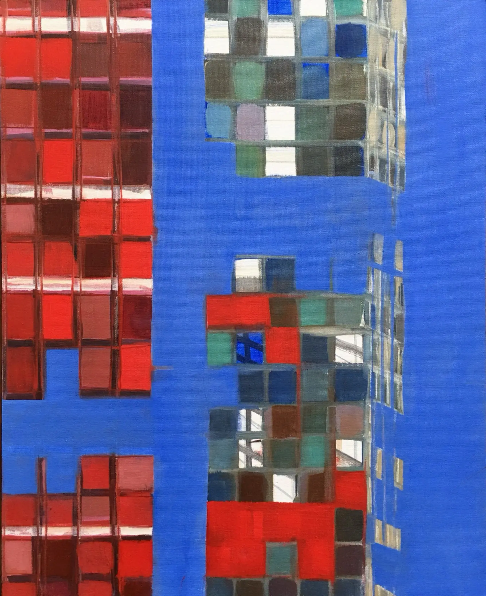 Red blue green oil painting by Britta Hedberg, 33x41 cm