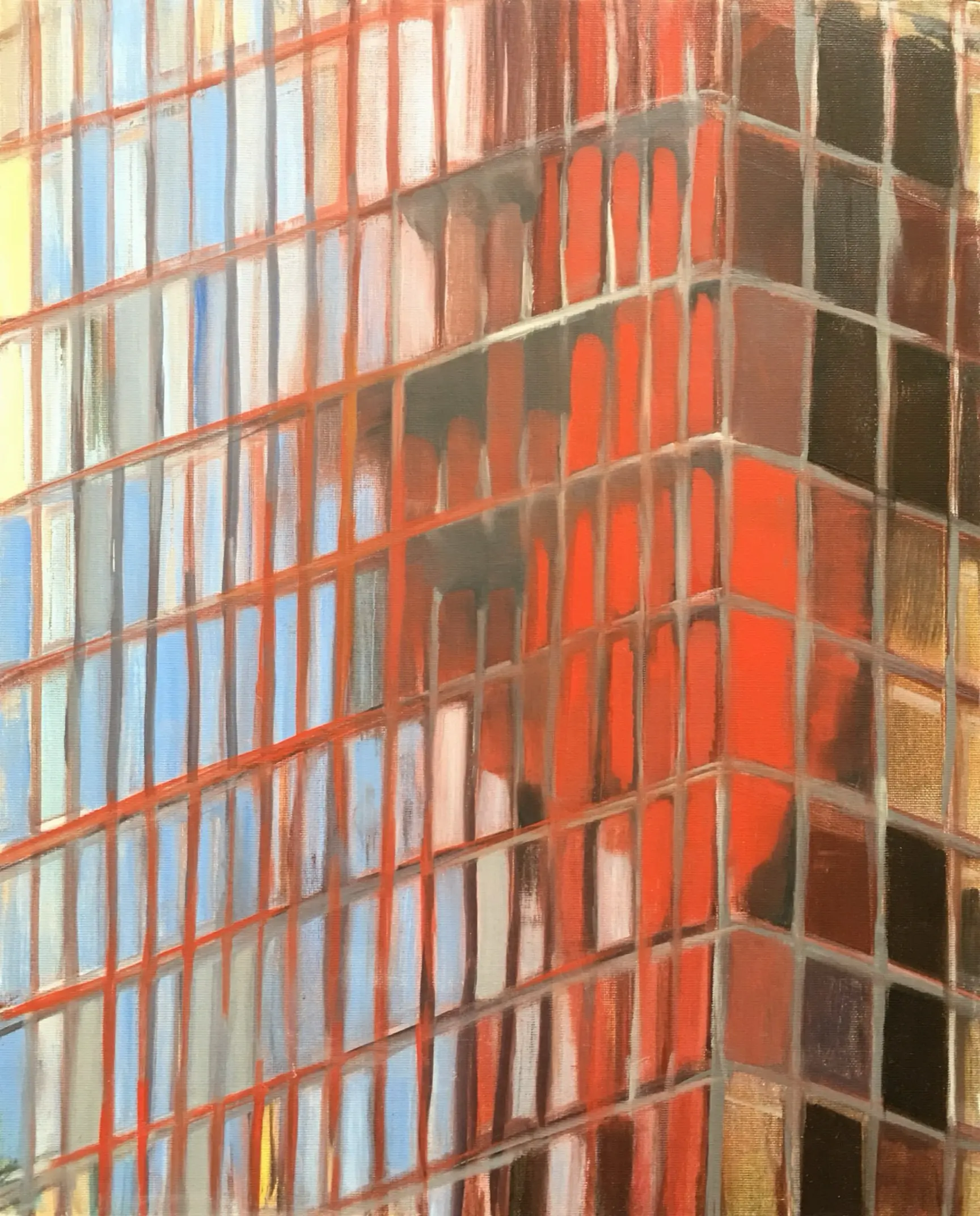 Tiny building & heart oil painting by Britta Hedberg, 33x41 cm