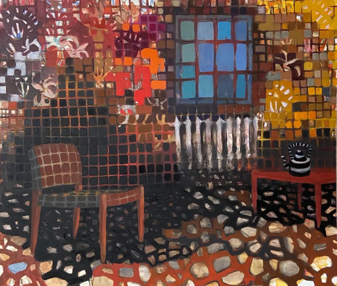 Fåtölj & satala, kanna oil painting by Britta Hedberg, 55x46 cm