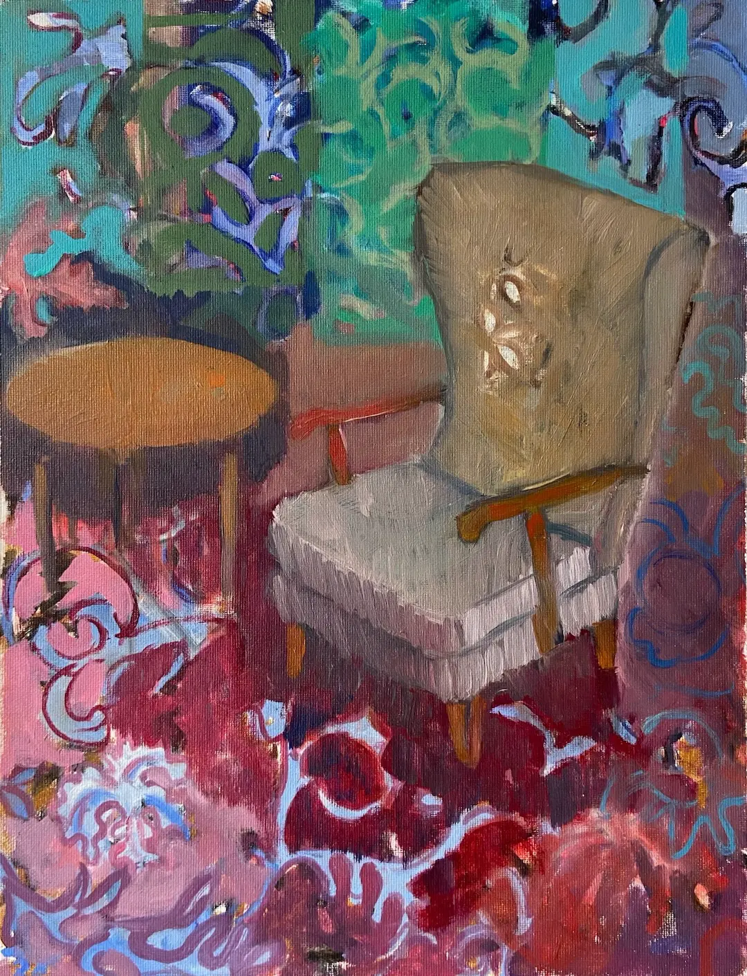 Öronlappsfåtöljen oil painting by Britta Hedberg, 27x35 cm