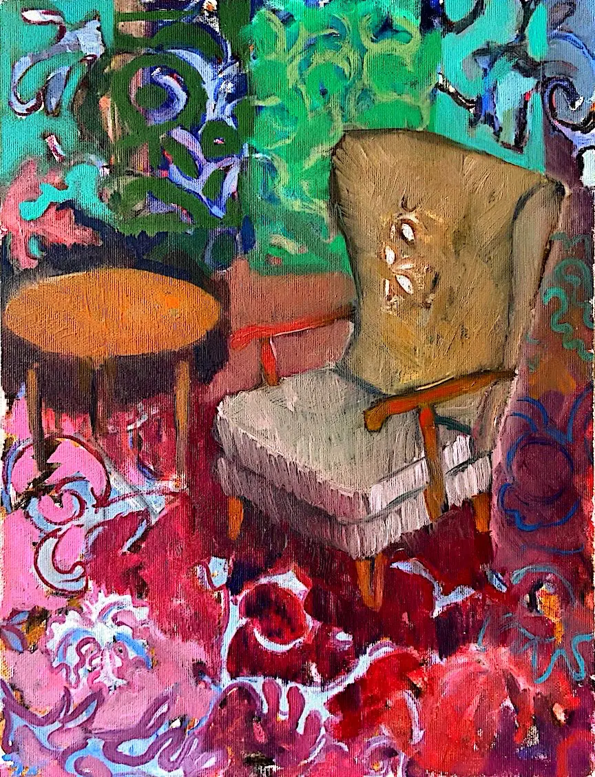 Öronlappsfåtöljen oil painting by Britta Hedberg, 27x35 cm