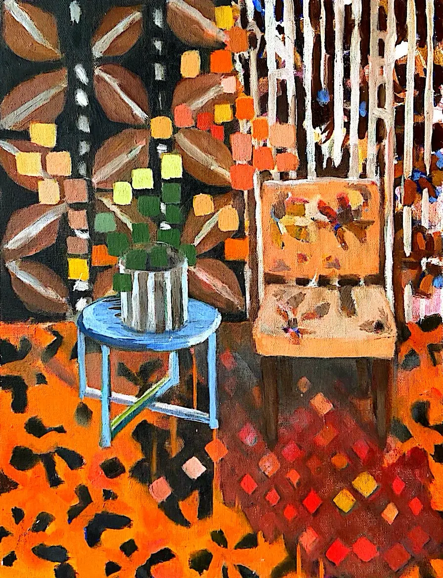 Mitt bogolan oil painting by Britta Hedberg, 55x46 cm