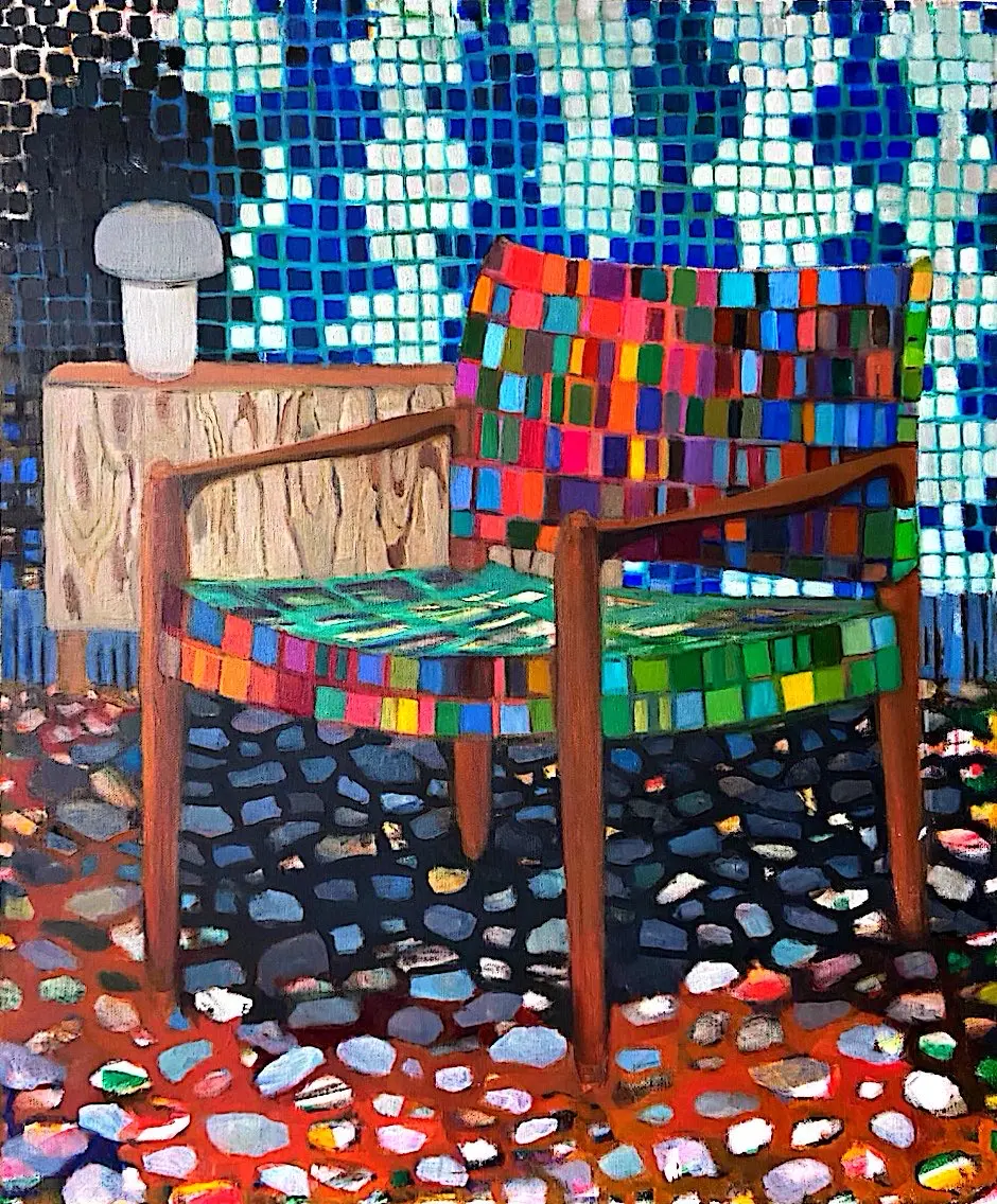 Mosaik sten & faner oil painting by Britta Hedberg, 46x55 cm